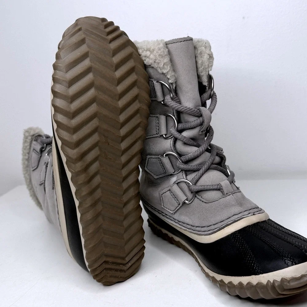 Sorel Joan of Arctic Snow Boots Womens 7 Quarry Grey Waterproof Suede Lace Up